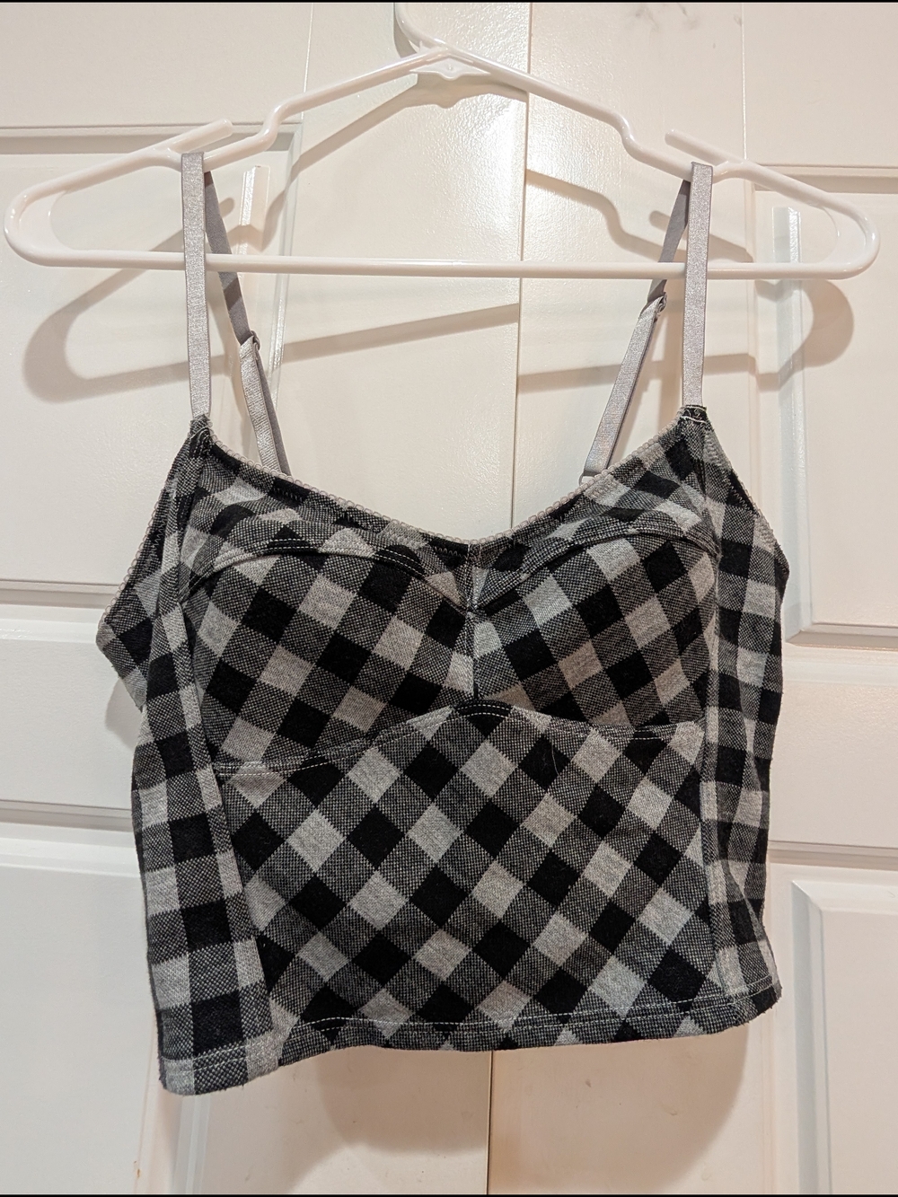 Free People Intimately Gingham Built-In Bra Crop Top Gray Black Size M